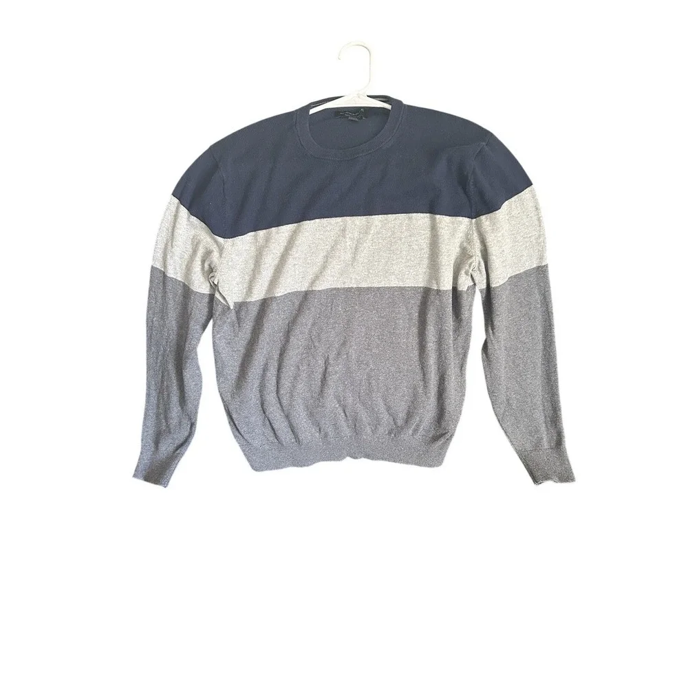 Minimalist Colorblock‎ Crewneck Sweater Men's Medium Navy Grey Dark Academia